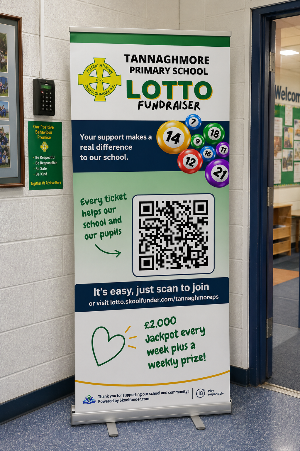 Tannaghmore Primary School lotto fundraiser pull-up banner