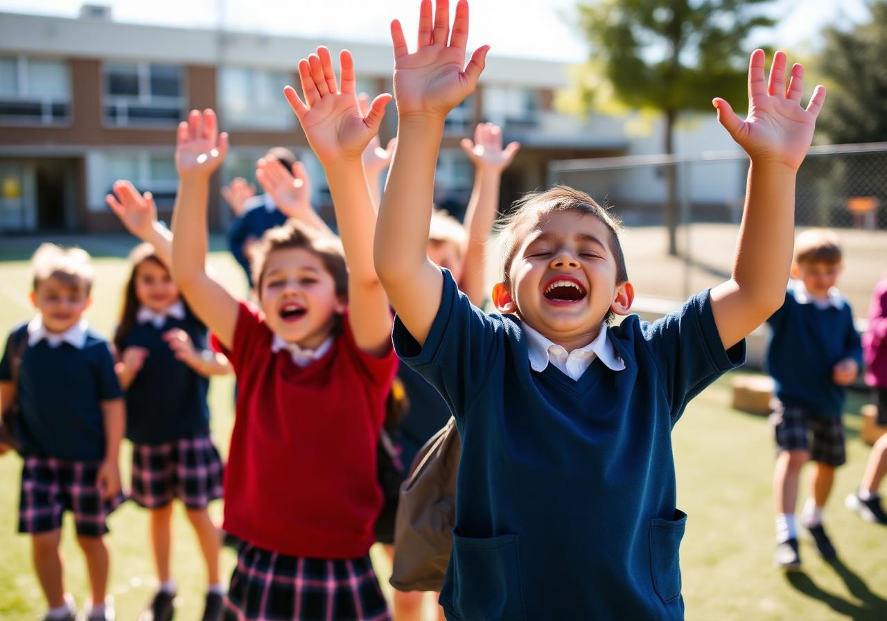 Children celebrating in the school playground